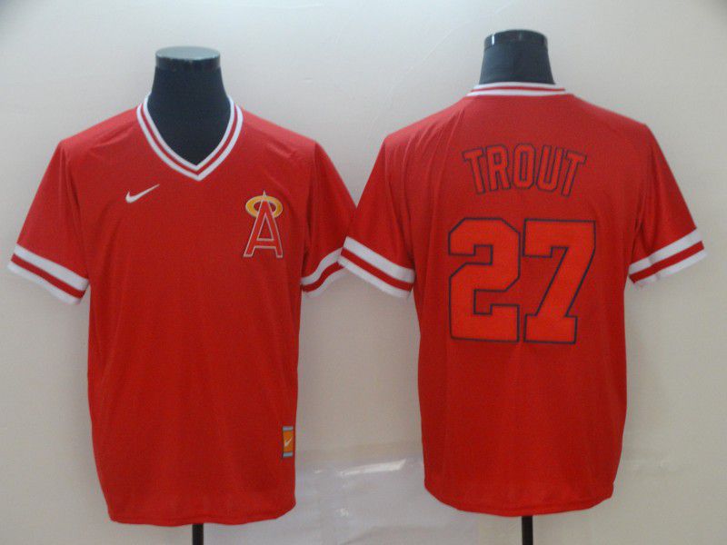 Men Los Angeles Angels #27 Trout Red Nike Cooperstown Collection Legend V-Neck MLB Jersey->los angeles angels->MLB Jersey